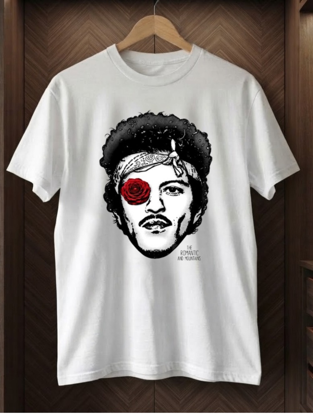 Bruno Mars Pop Art Rose In Eye Bandana Vintage White T-Shirt